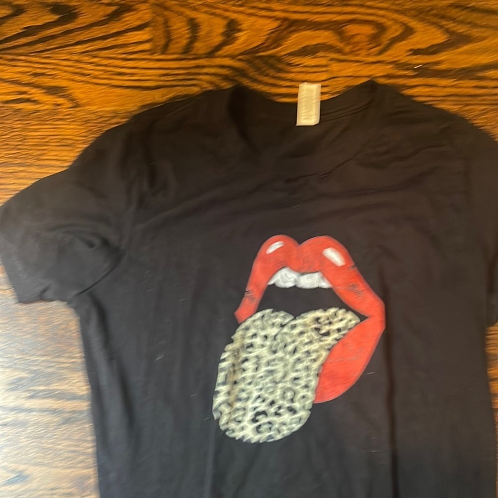 Two black shirts with lips/tongue. Used. - Picture 6 of 8